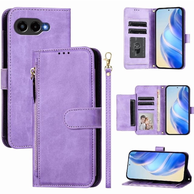 FOXDOCK Funda Tipo Cartera para Xiaomi Redmi A5 4G Cuero PU con Cremallera y Correa de Muñeca, Ranuras para Tarjetas, Soporte Plegable, Cierre Magnético