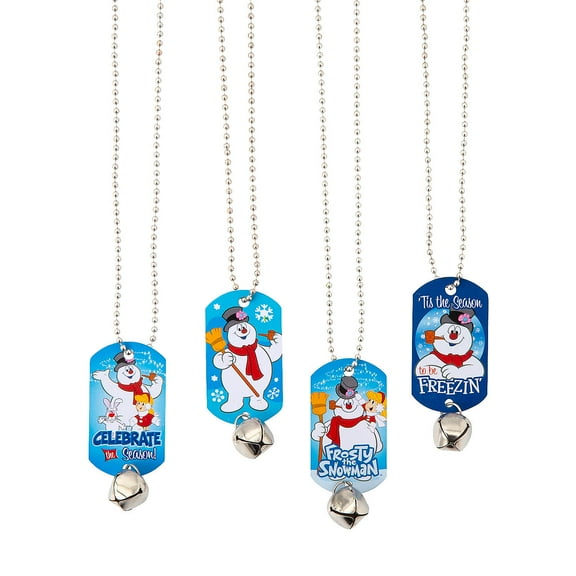 24" Frosty the Snowman Dog Tag Necklaces with Bell - 12 Pc.