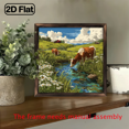 thumbnail image 7 of 2D Flat 12x12 Inch Rustic Farmhouse Wooden Wall Art - Countryside Cow by the River Scene with Frame, No Electricity Needed, Perfect for Bathroom, Garden, Coffee Shop, Office Decor Holiday Gifts, C, 7 of 7