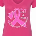 thumbnail image 4 of Inktastic Love, Care, Cure Breast Cancer Awareness Pink Ribbon Women's V-Neck T-Shirt, 4 of 5