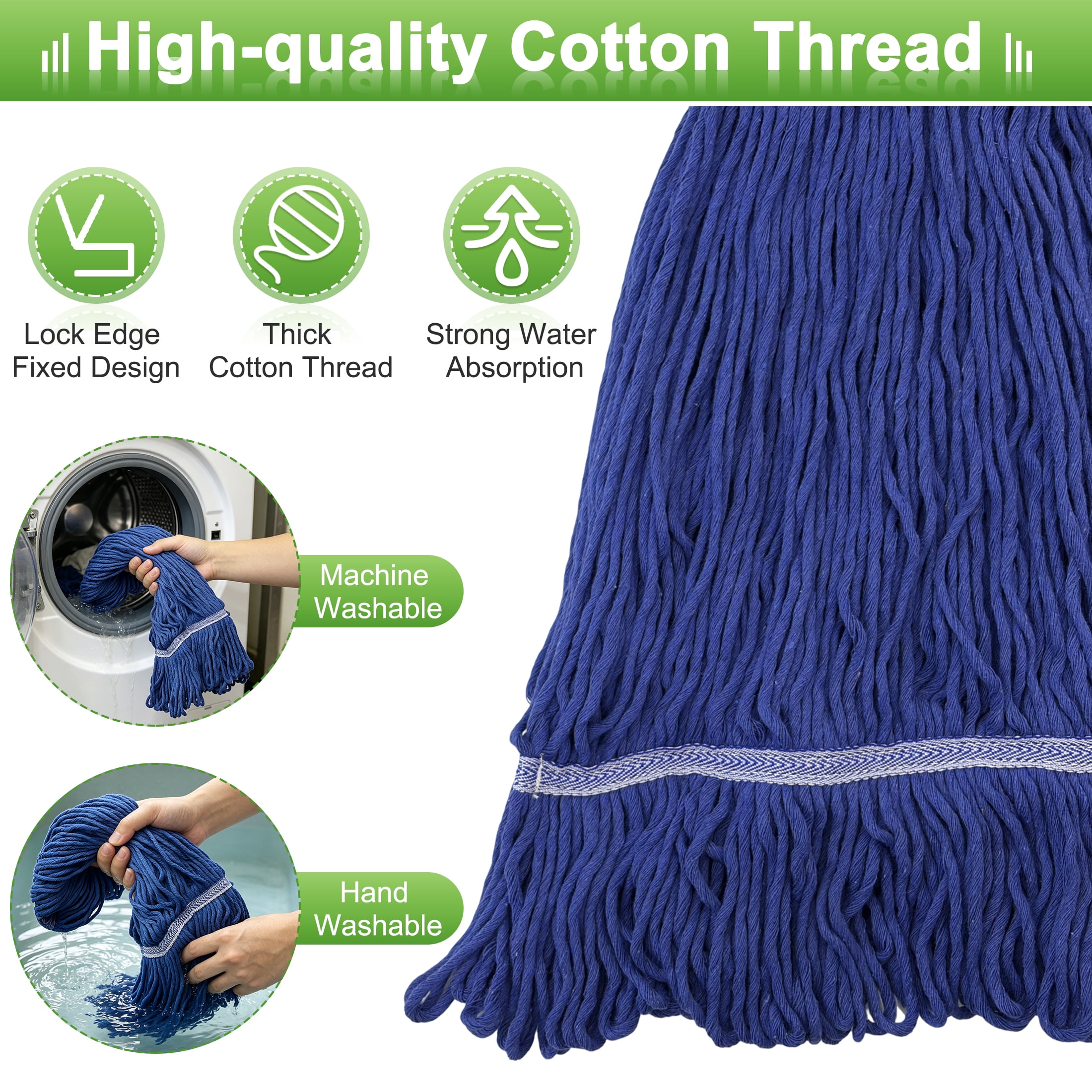 Commercial Mop, Heavy Duty Cotton String Mop, Long Handle Floor Mop, Wet Cleaning Mop, Household Cleaning Mop for Hardwood, Tile, Marble Floors, Home & Commercial Use