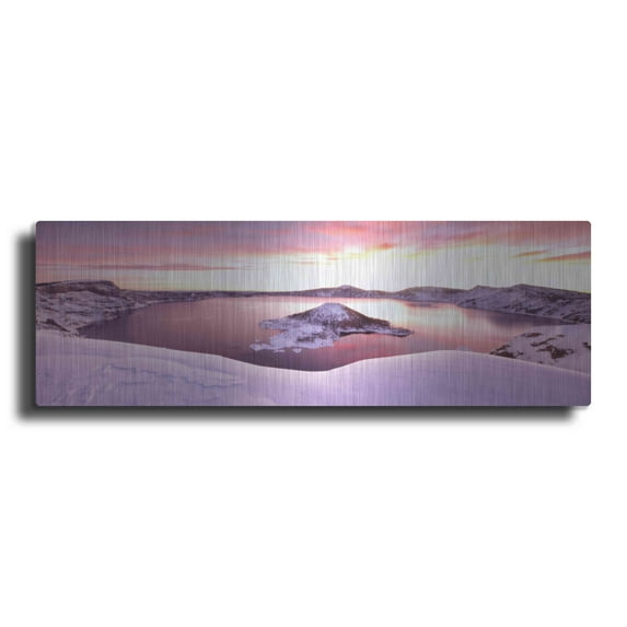 Luxe Metal Art 'Crater Lake Pano 4 2' by Thomas Haney, Metal Wall Art, 36"x12"