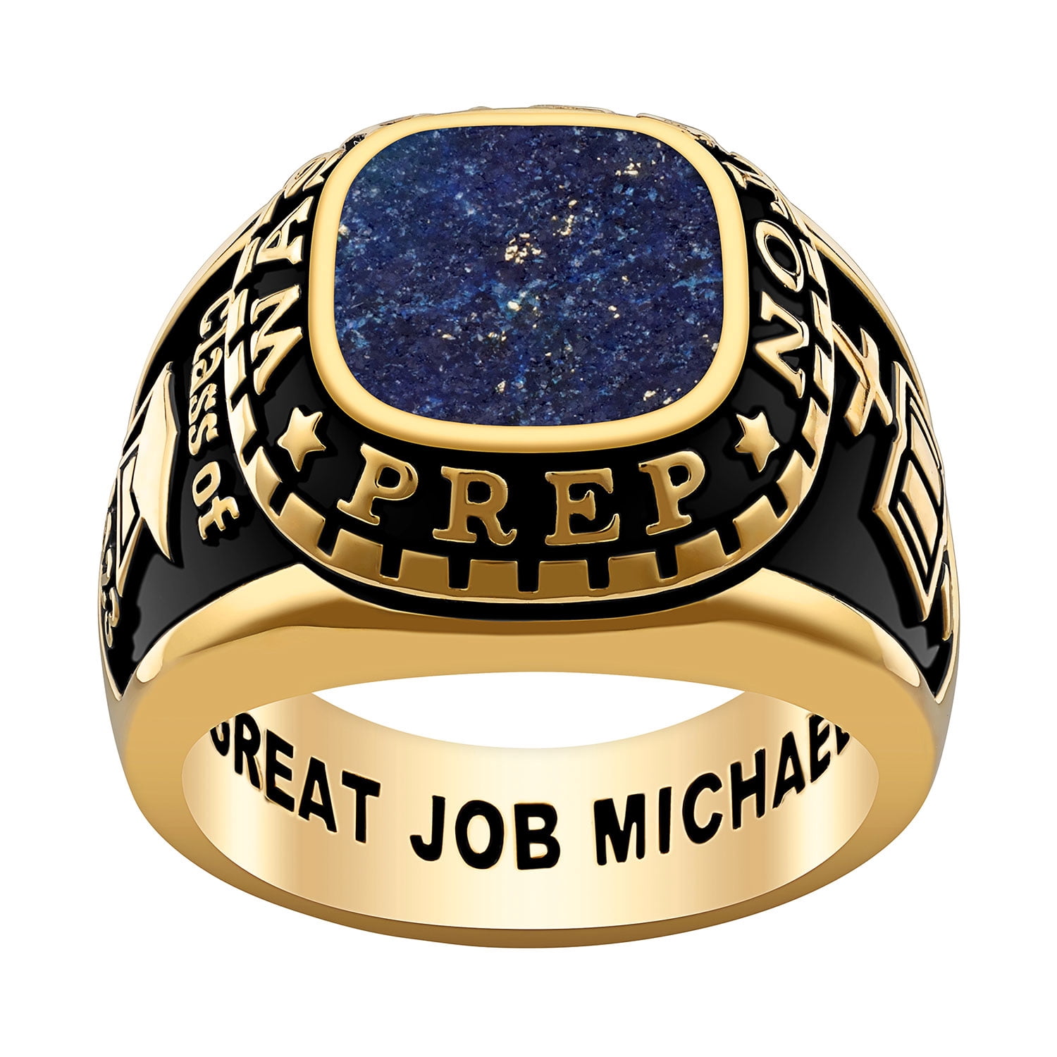 Order Now for 2025 Graduation, Freestyle Men’s Class Ring – Onyx, Carnelian, Lapis Mother of Pearl Genuine Stone Sterling Silver, Personalized, High School or College Graduation