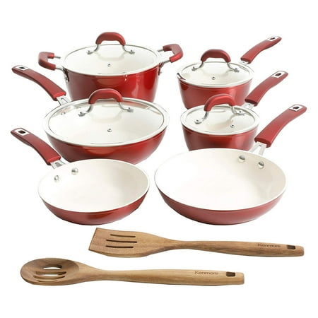 Kenmore Arlington 12-Piece Ceramic Cookware Set - Metallic Red