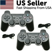 2 PACK Wireless Blue Bluetooth Double Shock Game Controller for PS3 Playstation 3 Black