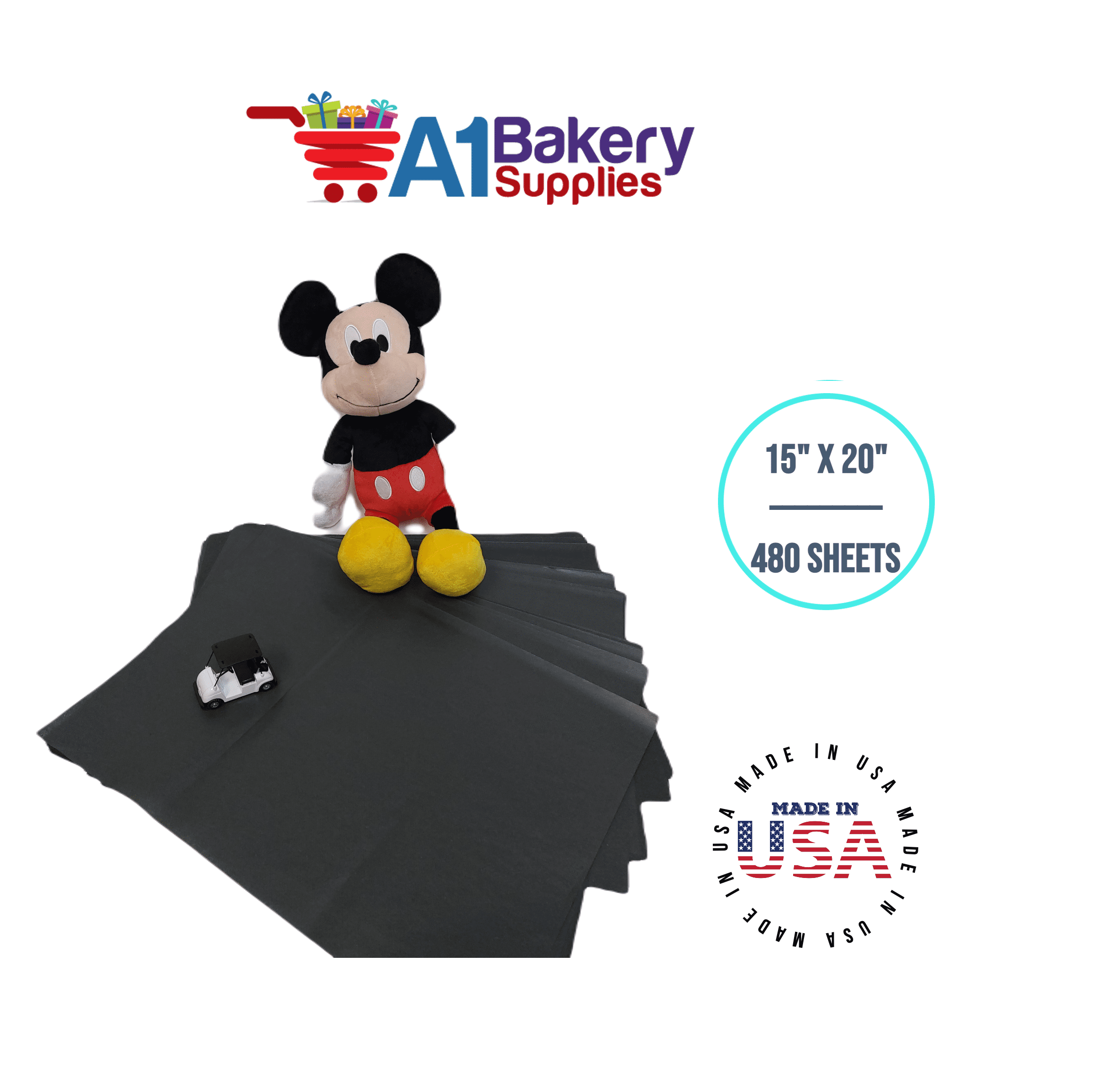 Black Tissue Paper Squares, Bulk 480 Sheets, Premium Gift Wrap and Art Supplies for Birthdays, A1 Bakery Supplies, Large 15 Inch x 20 Inch