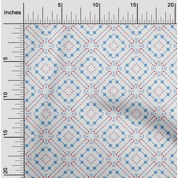 oneOone Cotton Jersey Blue Fabric Dot|Heart & Diamond Shape Geometric Dress Material Fabric Print Fabric By The Yard 58 Inch Wide