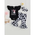 thumbnail image 2 of Bagilaanoe 3pcs Newborn Baby Girl Long Pants Set Letter Print Flying Sleeve Romper Tops + Flare Trousers + Headband 3M 6M 12M 18M Infant Casual Outfits, 2 of 9