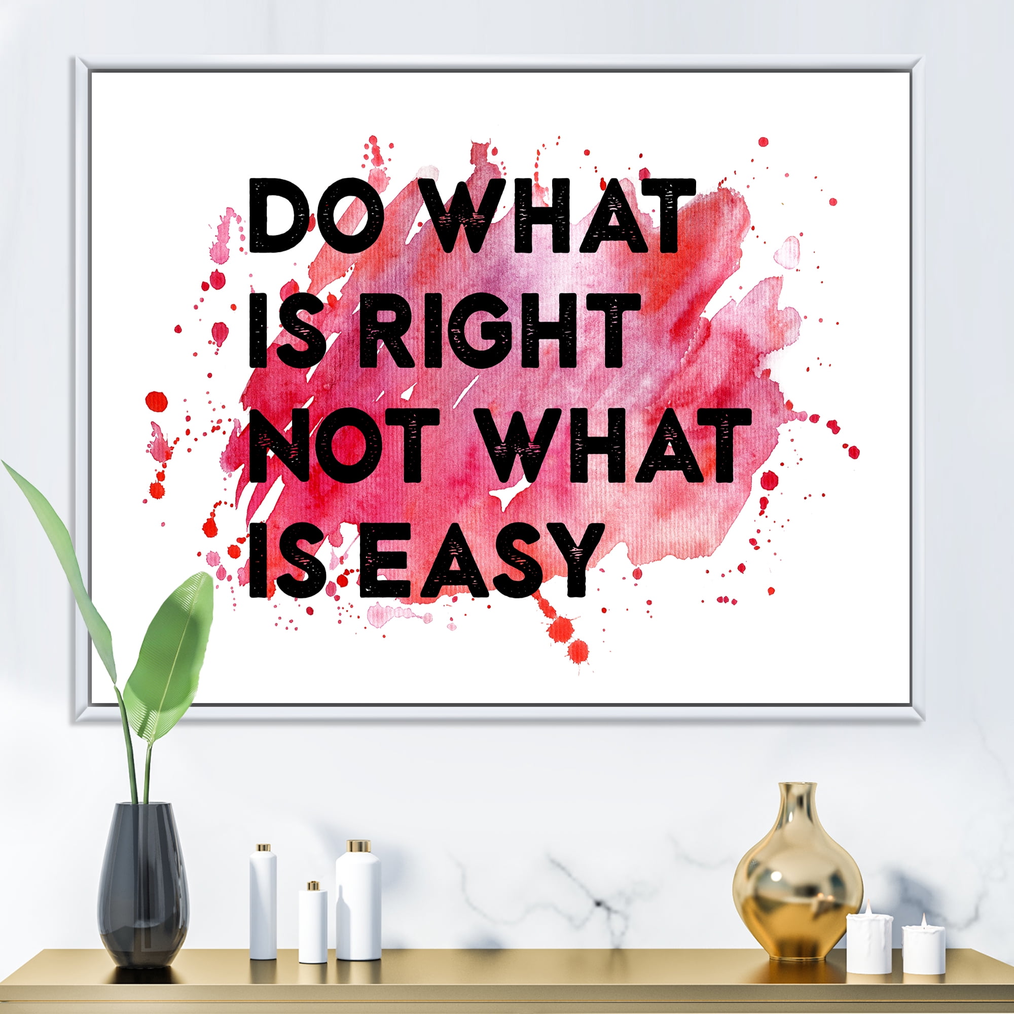 Designart 'Do What Is Right Not What Is Easy On Red Background' Traditional Framed Canvas Wall Art Print