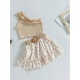 thumbnail image 3 of Bagilaanoe 2Pcs Toddler Baby Girls Skirt Set One Shoulder Ribbed Tank Tops + Ruffle Floral Skirt with Belt 18M 24M 3T 4T 5T 6T Kids Casual Outfits, 3 of 8