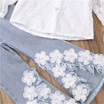 thumbnail image 4 of RUTAYY Girls Flare Jeans Floral Lace Applique Frayed Hem Pockets Elastic Waist Trousers Sweet Daily Wear Grey, 4 of 4