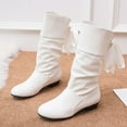 thumbnail image 5 of NTACZA Womans Boots Mid-Calf Slouch White Wide Calf Faux Leather Lace-up Low Heel Boots Woman Shoes 39, 5 of 8