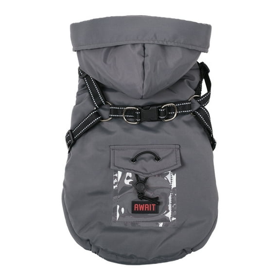 Warm Dog Coat With Transparent Pocket, Puppy Warm Clothing Cozy Outdoor Dog Vest,Waterproof Windproof Dog Jacket With Hat for Small Medium Large Dogs,Winter Coat With New Design Of The Zipper(Gray)