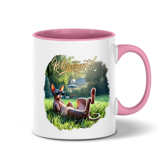 Happy Retirement with Sphynx Enjoy Life Rest Time 11oz Accent Two-tone Mug Cat Lover Kitten Owner Gifts Idea Coffee Tea Cup - 02027