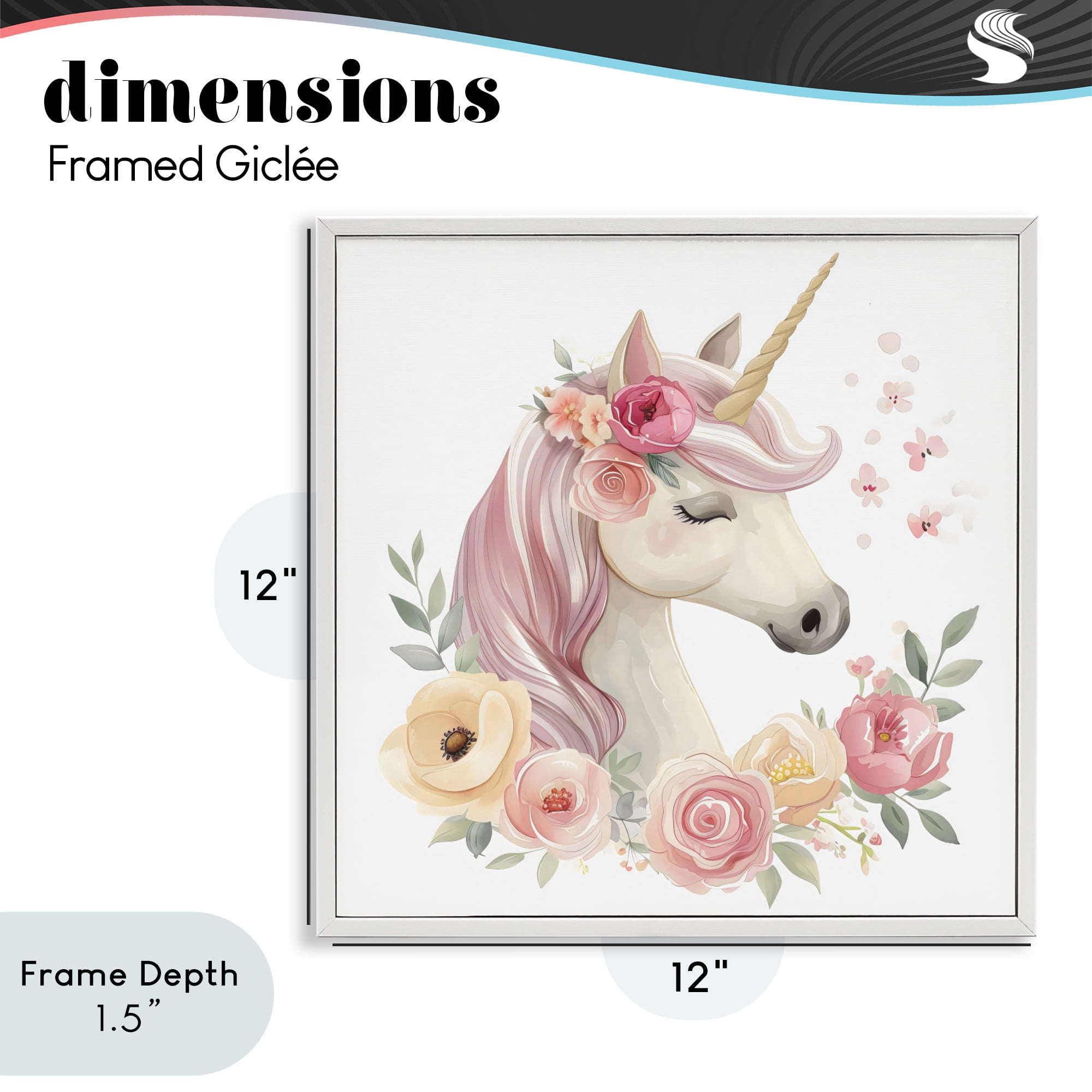 Stupell Industries Unicorn with Floral Wreath White Framed Giclee Art, design by Creative Studio