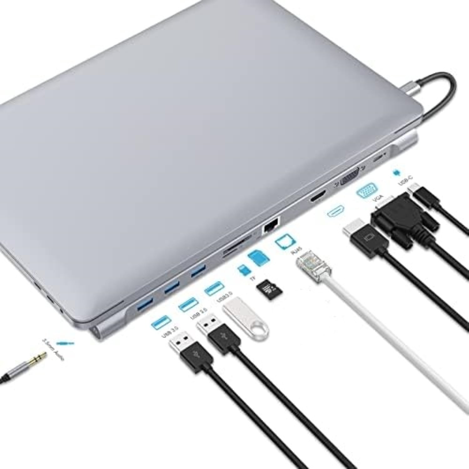 Docking Station,10 in 1 USB Adapter for Laptop, Dual Monitor with 4k HDMI, Vga, 3xusb 3.0, Pd 100w, Ethernet, SD/TF Slots, Audio/Mic