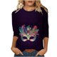 thumbnail image 1 of Camiseta Suelta de Cuello Redondo con Impresión de Carnaval para las Mujeres de Manga 3/4, 1 of 5