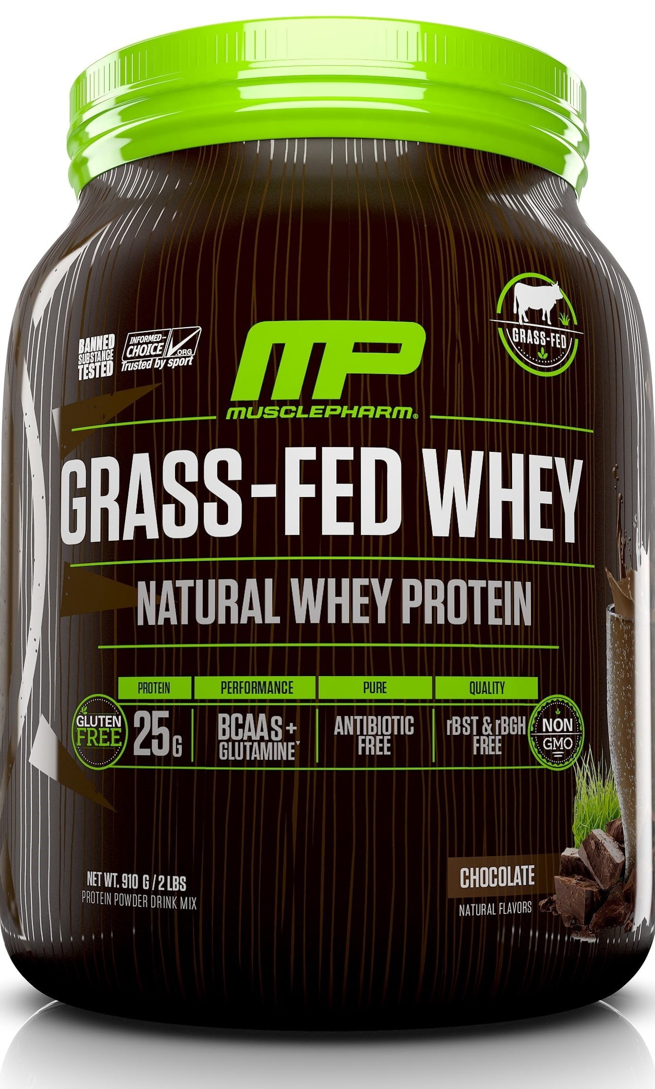 MusclePharm GrassFed Whey Protein Powder, Chocolate, 25g Protein, 2 Lb