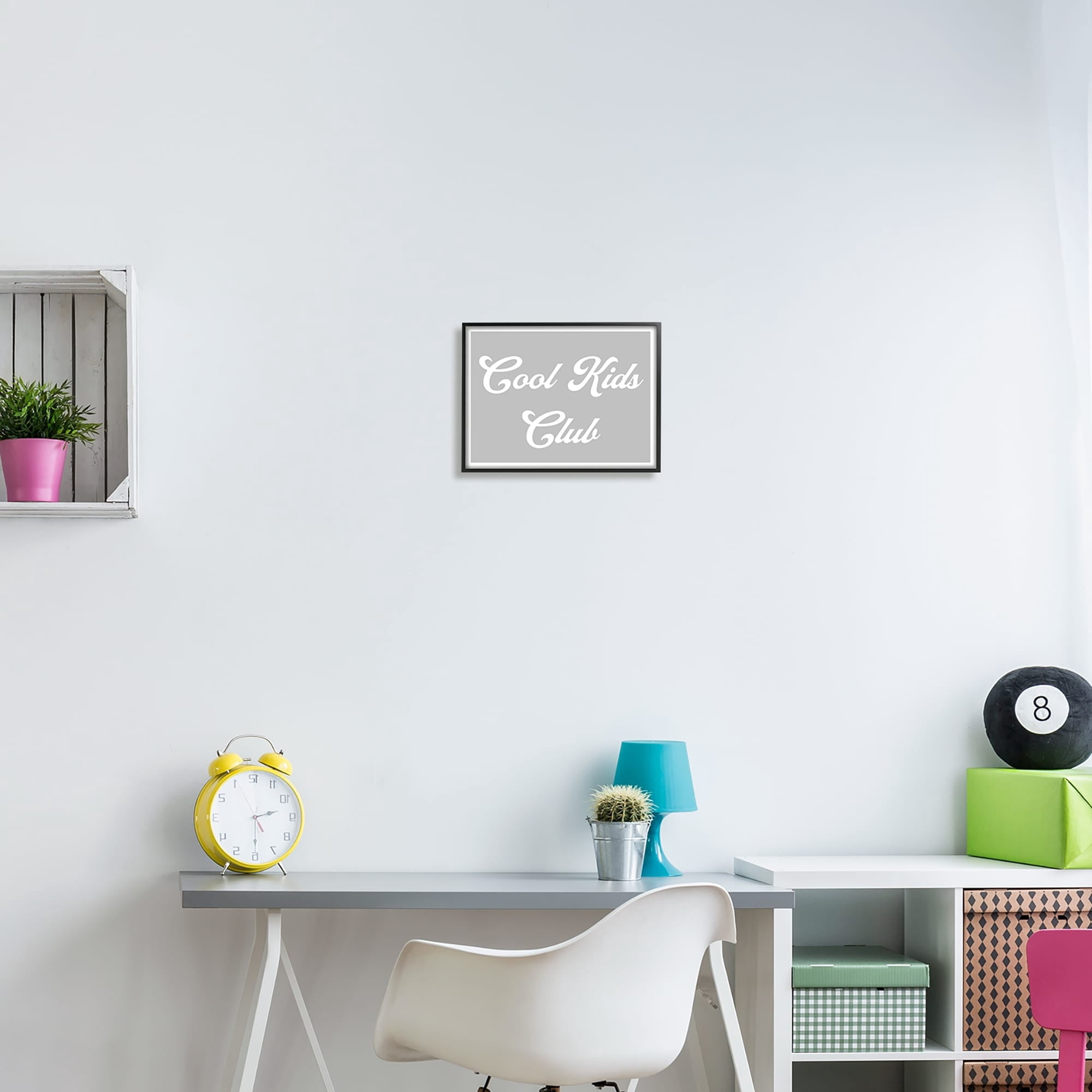 Stupell Industries Cool Kids Club Simple Grey Phrase Inspirational Painting White Framed Art Print Wall Art