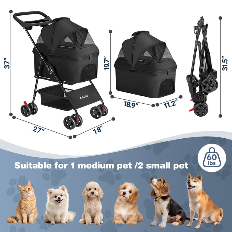 Zoolike 3-in-1 Pet Stroller with Detachable Carrier photo 7