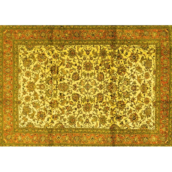 Ahgly Company Machine Washable Indoor Rectangle Persian Yellow Traditional Area Rugs, 3' x 5'