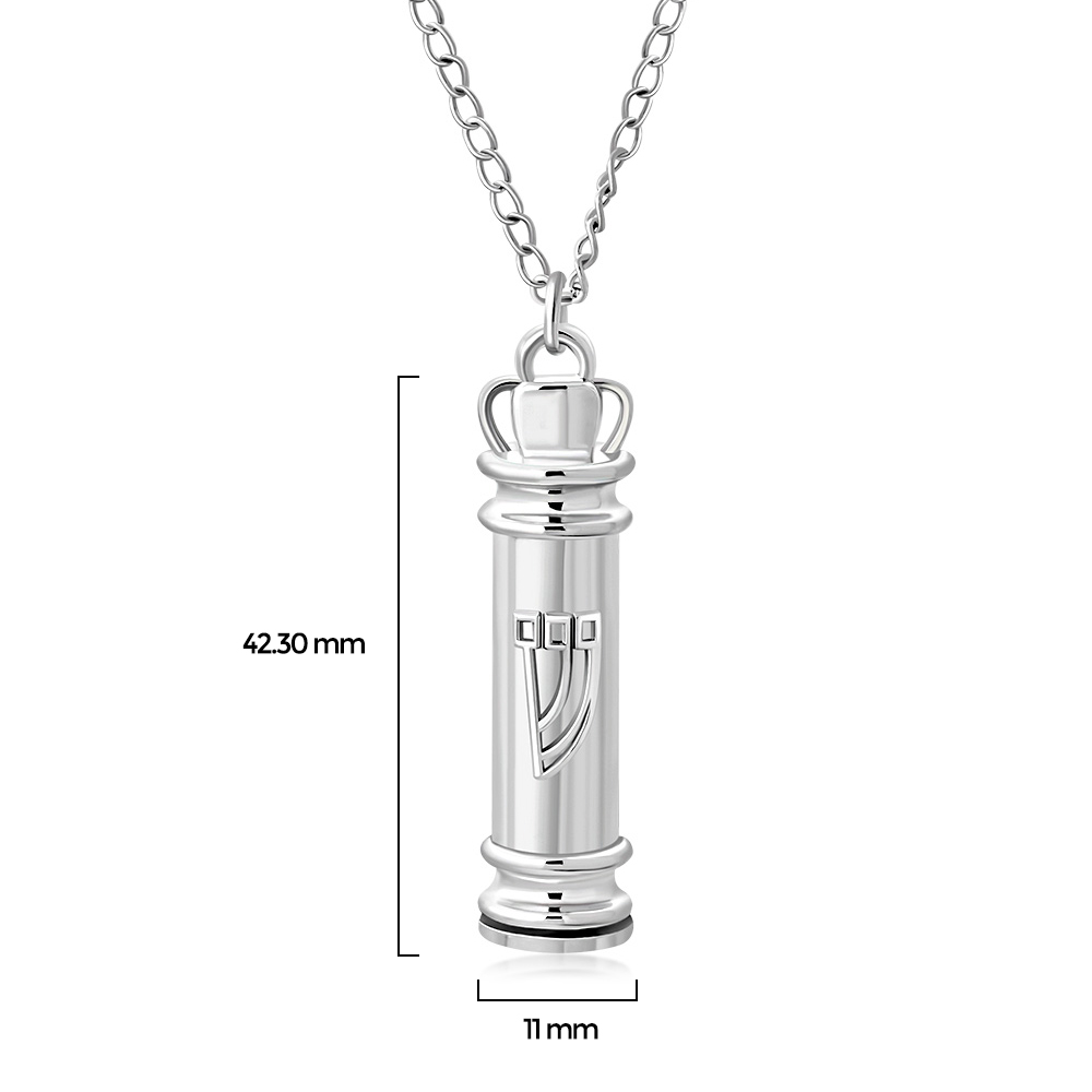 Mens Stainless Steel Silver-Tone Shin Mezuzah Jewish Pendant