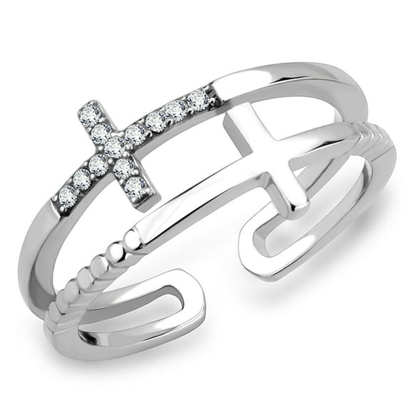 Luxe Jewelry Designs Women's Stainless Steel Cross Shaped Ring with AAA Grade Cubic Zirconia - Size