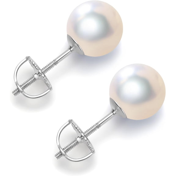 Pearl Stud Earrings With Screw Back,925 Sterling Silver Freshwater Pearl Earrings for Women,Real 5/6/7/8mm Round Cultured Pearls Stud,Elegant Jewelry Gifts for Mother/Brides[d165]