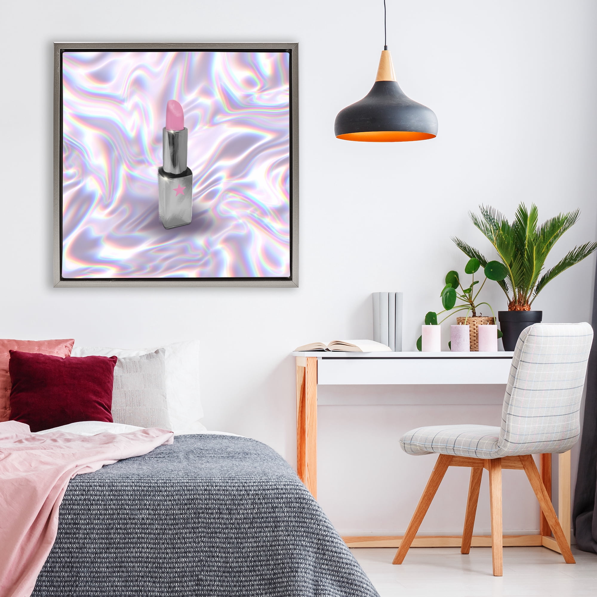Stupell Industries Iridescent Icon Lipstick Gray Framed Floater Canvas Wall Art, design by Matthew Piotrowicz