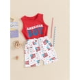 thumbnail image 6 of Elippeo Baby Boy Independence Day 2 Piece Set 6 12 18 24 Months 3 Years Letter Print Tank Tops Elastic Waist Star Print Shorts Infant Toddler 4th of July Outfits, 6 of 10