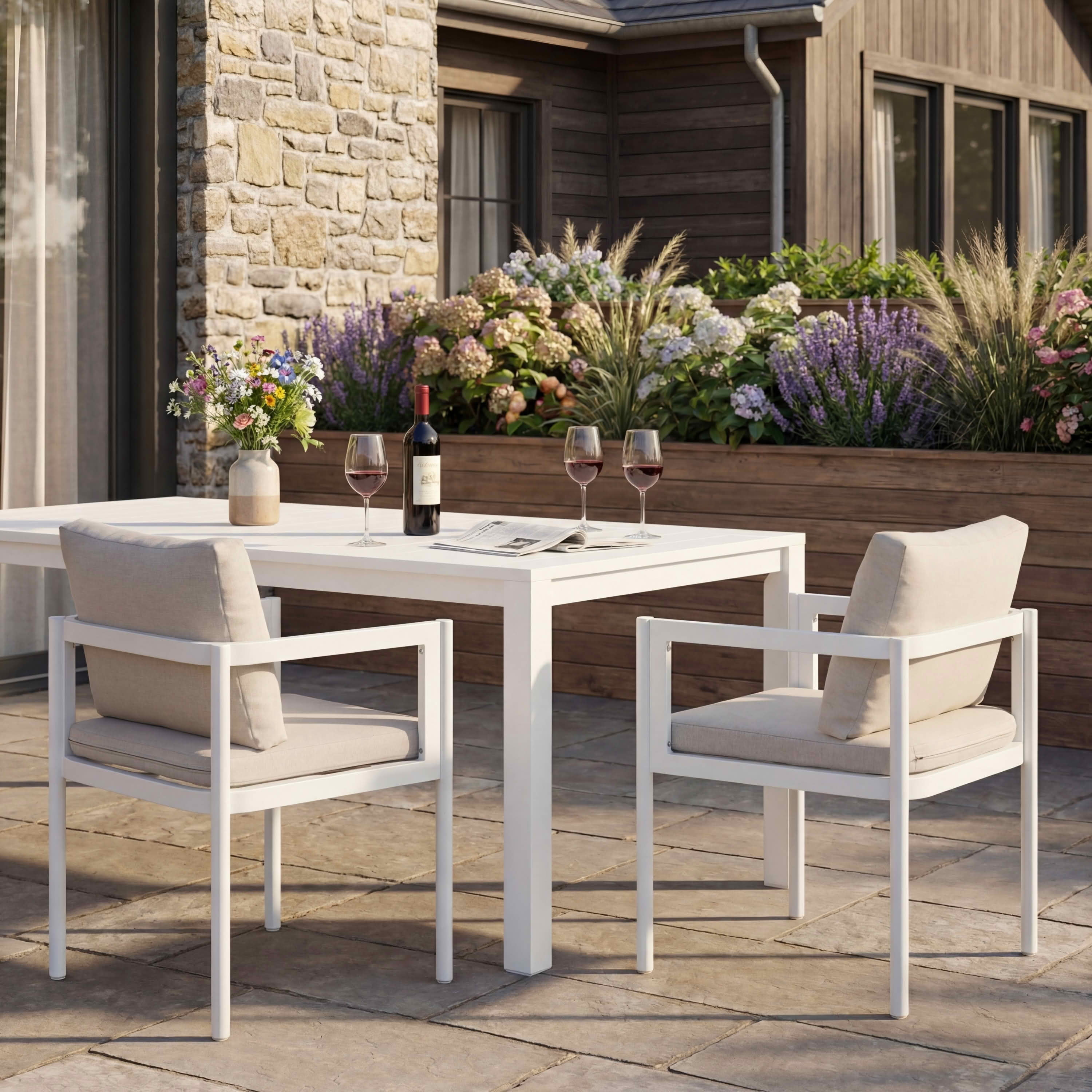 MAYEERTY Set of 2 All-Weather Aluminum Outdoor Patio Chairs with Armrests 300lbs Capacity