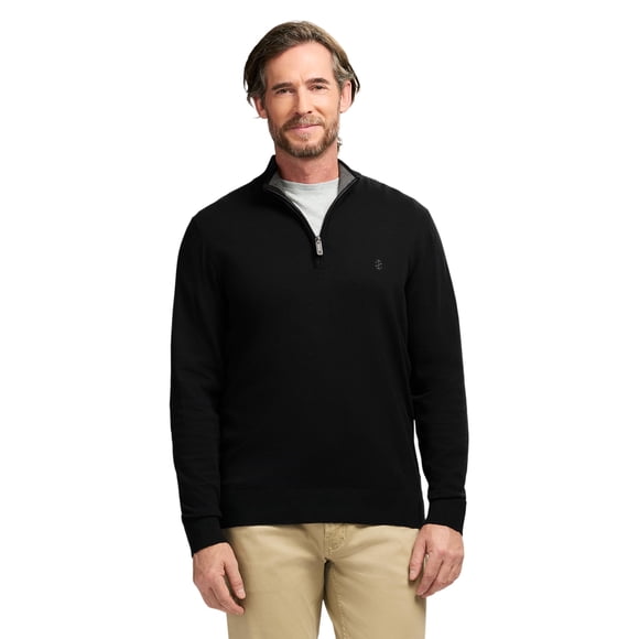Suéter IZOD Premium Essentials para hombre con cierre de un cuarto, negro, talla S