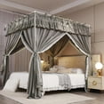 thumbnail image 4 of 4 Corners Post Princess Ruffle Curtain Bed Canopy Lace Up Elastic Cozy Breathable Tent Mosquito Net for Girls Bedroom Decoration(Grey, 70-78" W*86" L*82" H/King), 4 of 14