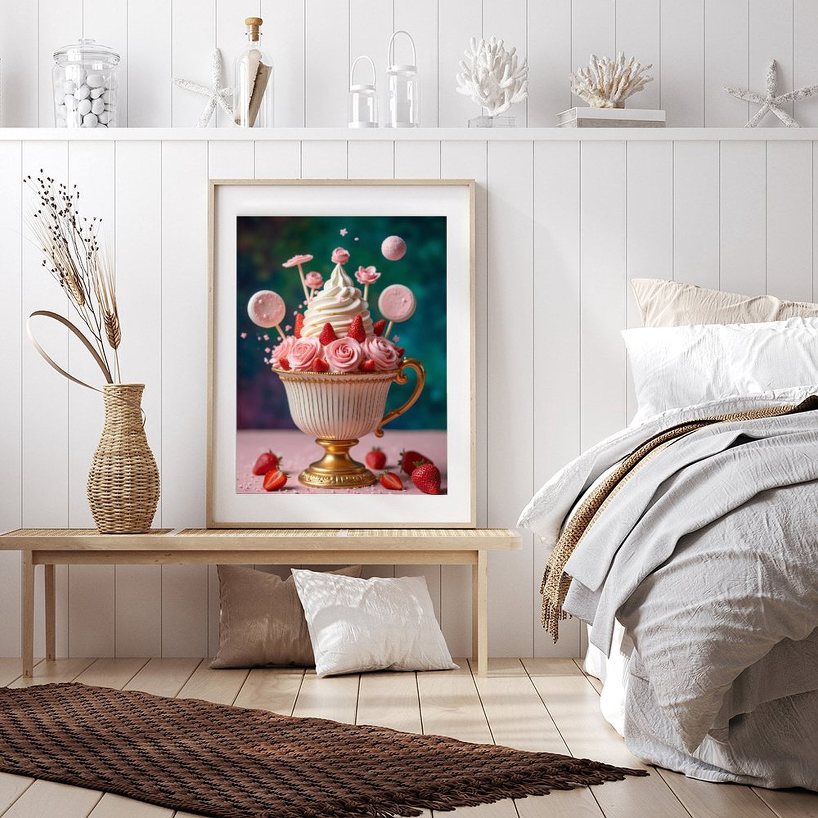 Diamond Art Kit for Adults, Elegant Dessert Cup Strawberries Roses Diamond Painting for Adults Beginners, DIY Diamond Art Painting Kits, 5D Diamond Painting Crafts for Home Decor 12x16 Frameless