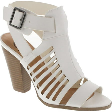 Image of Delicious By Soda Yummy Cutout Stacked Heel Sandal White 6