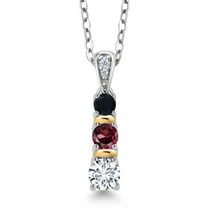 Gem Stone King 925 Silver and 10K Yellow Gold Round White Lab Grown Diamond Red Rhodolite Garnet and Black Onyx Pendant Necklace for Women (0.59 Cttw, Gemstone April Birthstone, with 18 inch Chain)