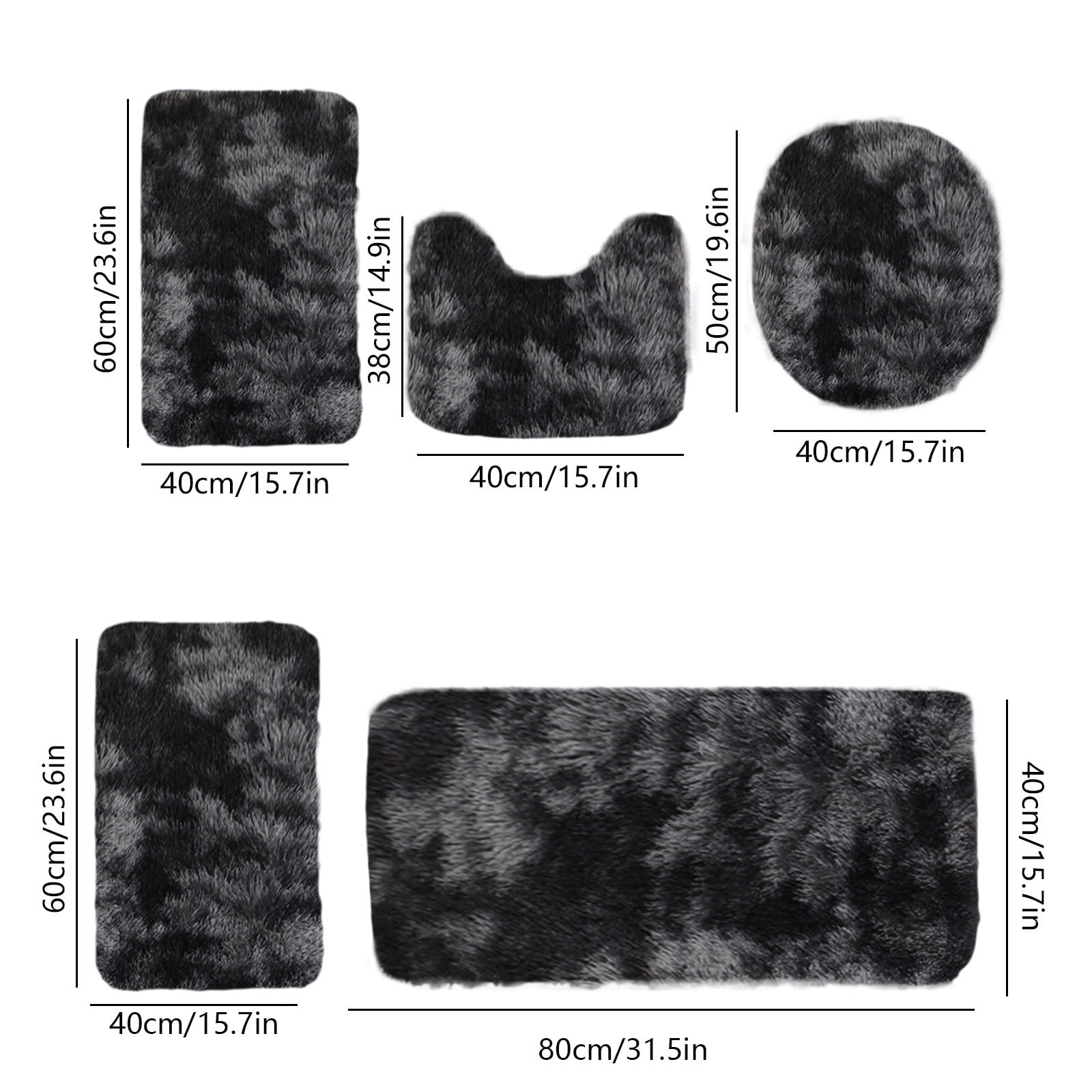 5-Piece Mixed Color Bathroom Rugs Set, Non Slip Long Plush Mat, Water Absorbent Toilet Carpet for Shower Floor