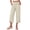 Beige-1, variant on Womens Cotton Linen Capri Pants Casual Summer Loose Comfy Wide Leg Cropped Elastic Waist Beach Trousers with Pockets