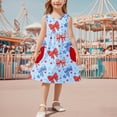 thumbnail image 1 of QTBIUQ Robe Fille à Col Rond Imprimée Sans Manches avec Poche Jupe Courte Trapèze Décontractée Quotidienne Polyvalente Vacances Fête Jeu Ensemble d'Été Mignon Style Mode (Bleu, 11 Ans), 1 of 7