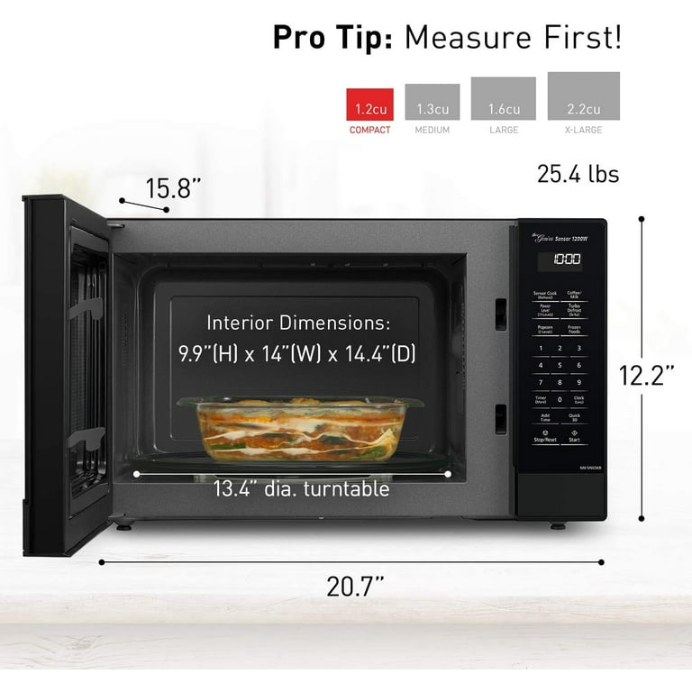 Panasonic NN-SN65KB Microwave Oven with Inverter Technology 1200W, 1.2  cu.ft. Small Genius Sensor One-Touch Cooking, Popcorn Button, Turbo  Defrost-NN-SN65KB (Black) 