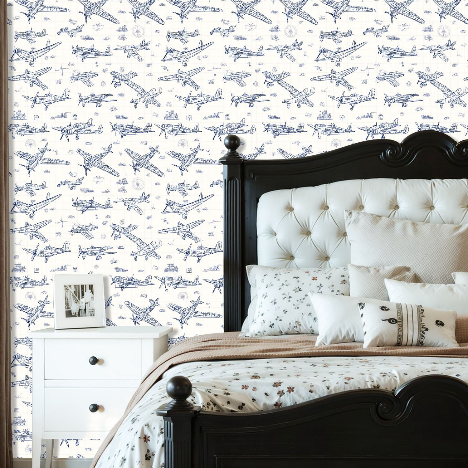 Peel and Stick Wallpaper Vintage Blueprint Airplanes Technical Wall Mural 23.6in x 9.8ft Self Adhesive Removable Wall Paper Renter Friendly Wallpaper for Nursery Bedroom Cabinets
