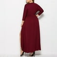 thumbnail image 3 of asdoklhq Womens Dresses for Wedding Guest Women's Solid Color V-neck Hip Hugging Dress Long Sleeved V-neck and Ankle Dress Wine 2X, 3 of 3