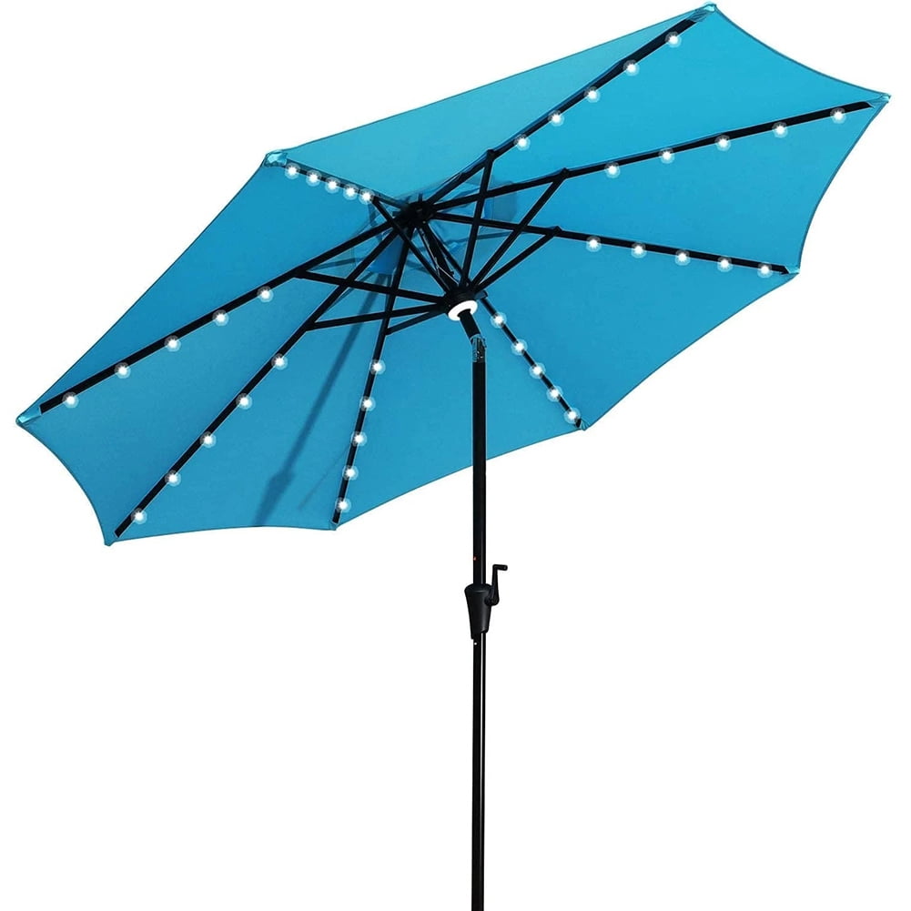 Kepooman 9 Ft Patio Umbrella, Outdoor Market Umbrellas Table Umbrellas with Solar LED Led lights and Push Button Tilt, Aqua blue Kepooman 9 Ft Patio Umbrella, Outdoor Market Umbrellas Table Umbrellas with Solar LED Led lights and Push Button Tilt, Aqua blue