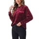 thumbnail image 4 of Camisas casuales de botón de manga larga de terciopelo para mujer INSPIRE CHIC en color burdeos, 4 of 5