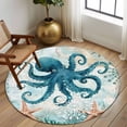 thumbnail image 3 of Coastal Octopus Large Area Rugs for Bedroom Living Room, Soft Non Slip Carpet Bedside Rug, Teal Nautical Beach Starfish Vintage Round Floor Cover Kitchen Accent Rug 7' for Dining Room/Office, 3 of 9