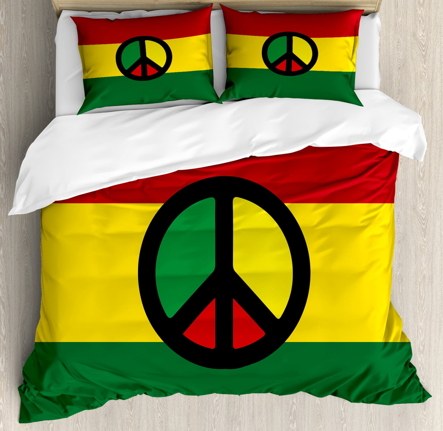 Jamaican Duvet Cover Set Reggae Culture Peace Symbol Caribbean