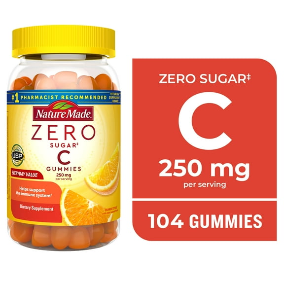 Nature Made Zero Sugar Vitamin C Gummies, Sugar Free Gummies for Immune Support, 104 Count