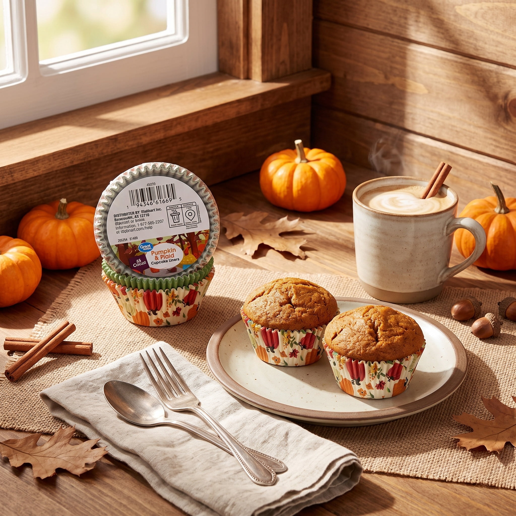 Great Value Pumpkin and Plaid Cupcake Liners, 48 Count