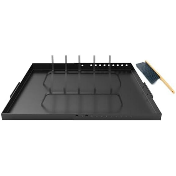 Fireplace Tray with Handles, Adjustable Up to 31.5" Galvanized Steel Fireplace Ash Pan with Cleaning Brush for Fire Place Ash Collection, Black, Trapezoidal$$Plumbing & HVAC