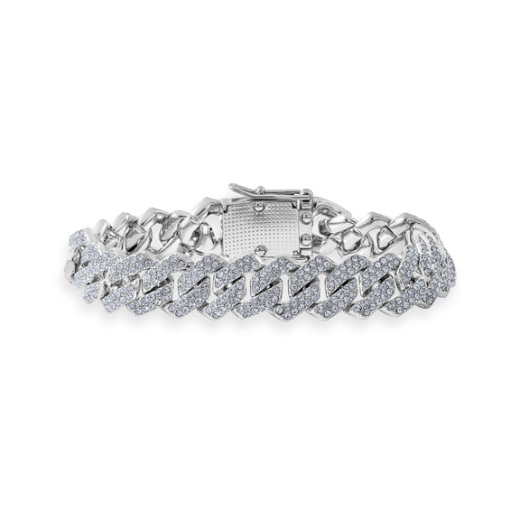 JeenMata Men's Full Bling Iced Out Curb Chain Bracelet in White - Prong Setting - Chunky Men's Jewelry